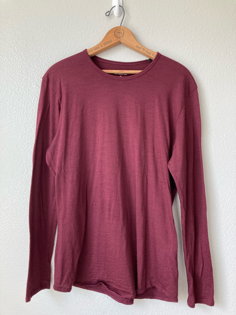 Seg'ments Merino Wool long sleeve Burgundy Base Layer top Tee crewneck sz XL